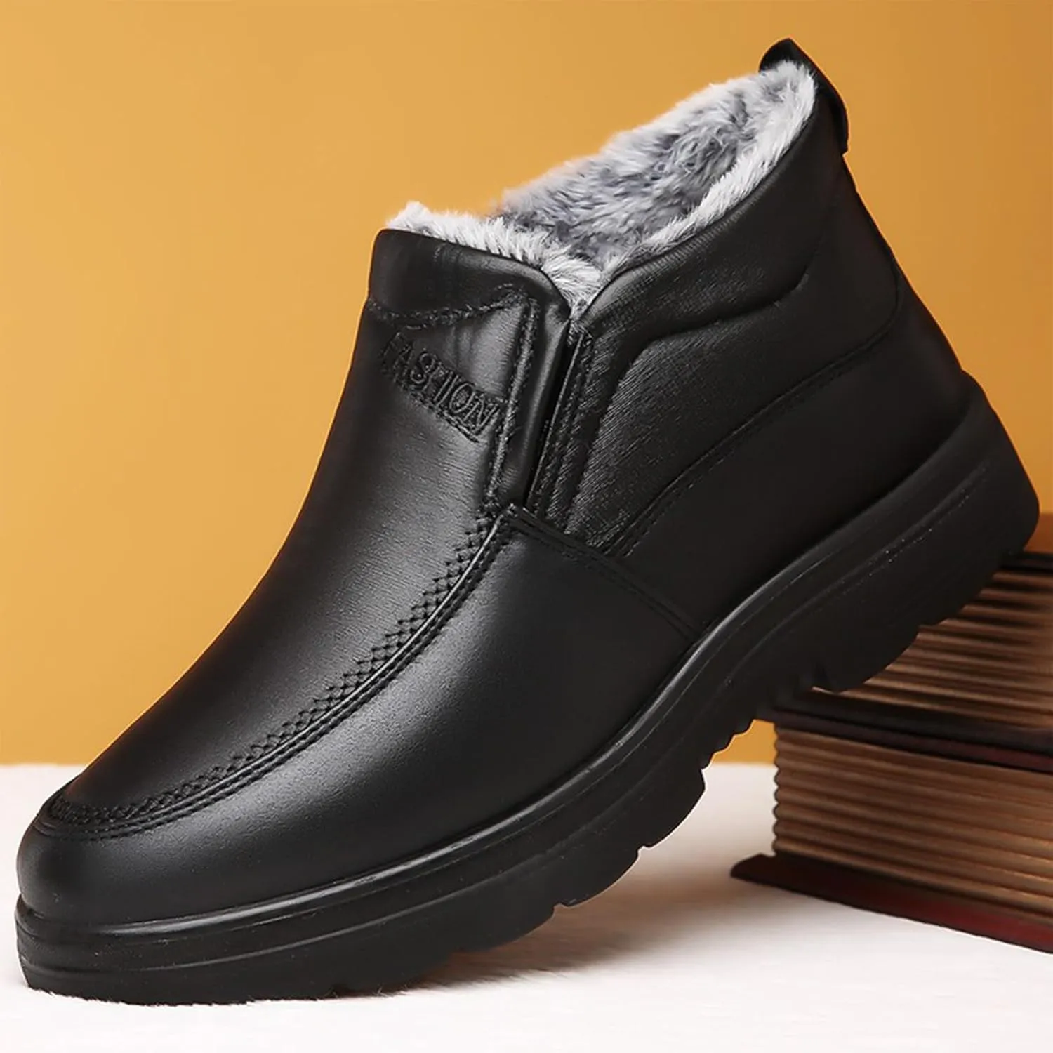 Crepuscute Men's Slip-On Warm Snow Ankle Boots Outdoor Non-Slip Casual Soft Bottom Booties Walking Sneakers House Shoes
