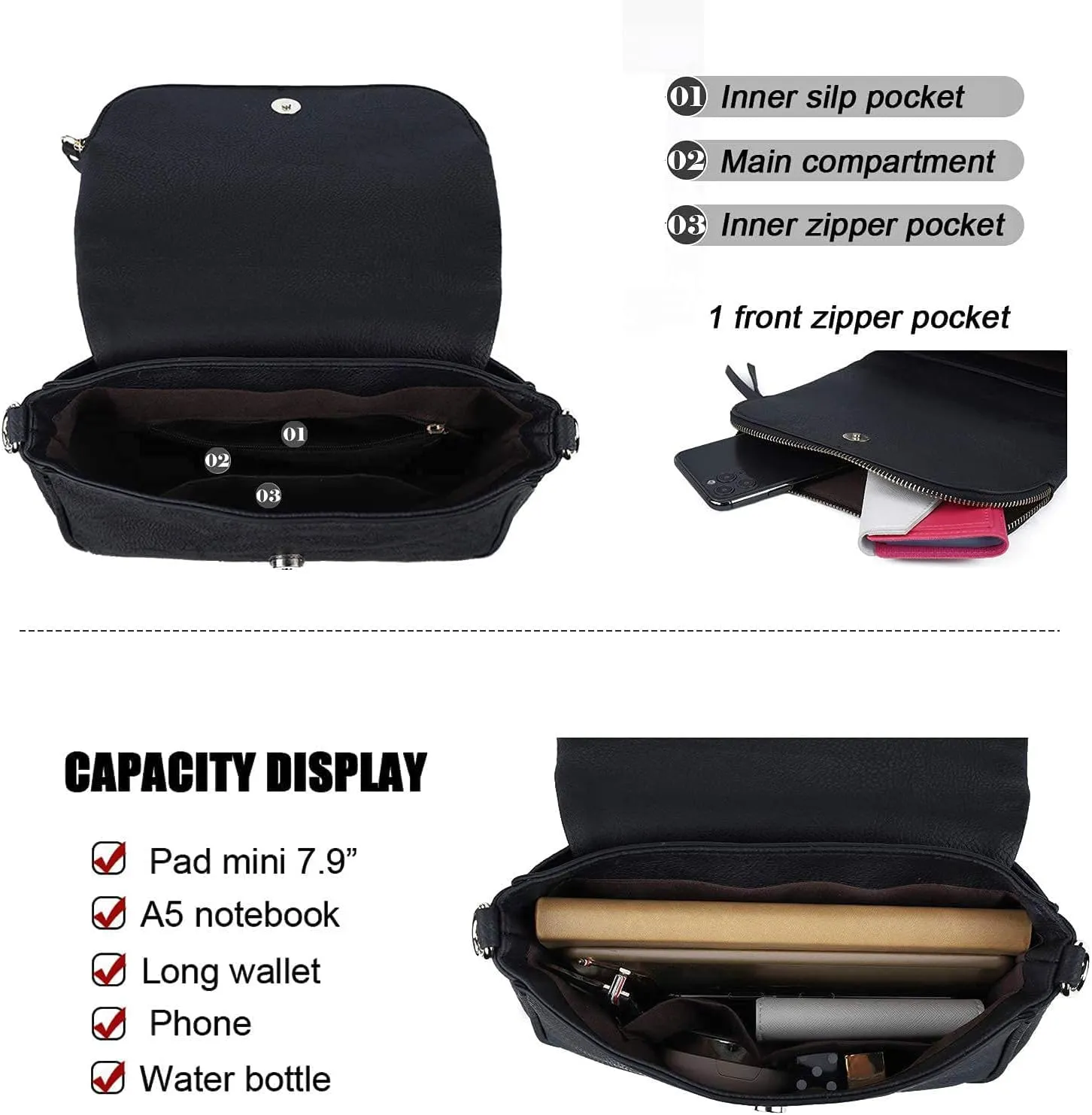 Crossbody Bags for Women Small Pu Leather Over the Shoulder Purses and Flap Cross Body Handbags with Multi Pockets
