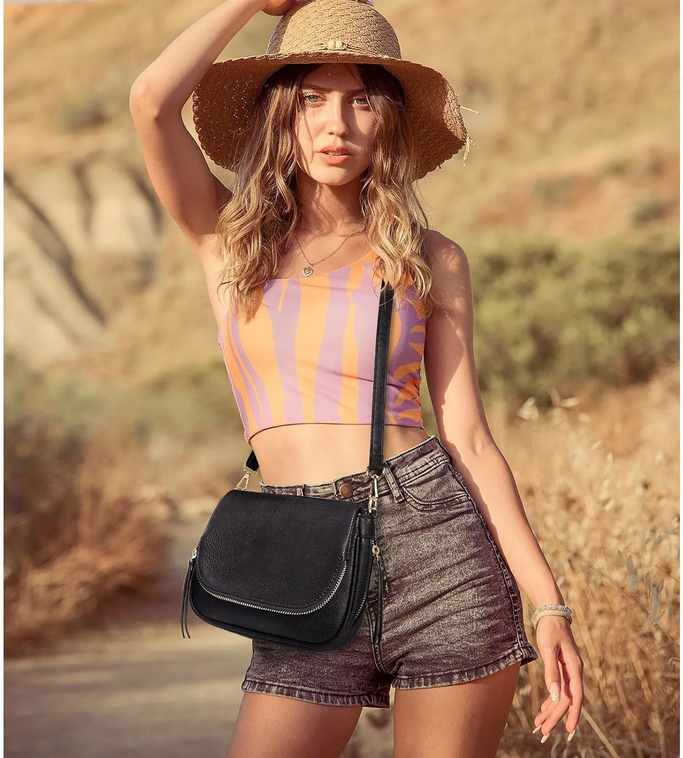 Crossbody Bags for Women Small Pu Leather Over the Shoulder Purses and Flap Cross Body Handbags with Multi Pockets