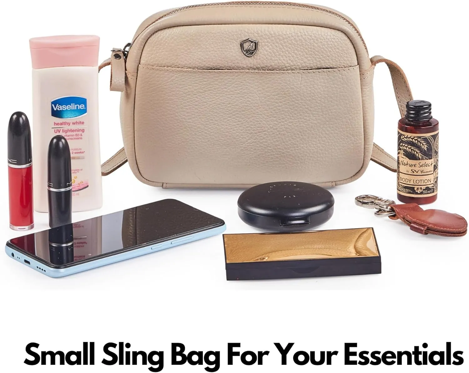 Crossbody Sling Bag for Women Trendy Real Leather Purse Mini Soft Pebbled Crossover with Card Case