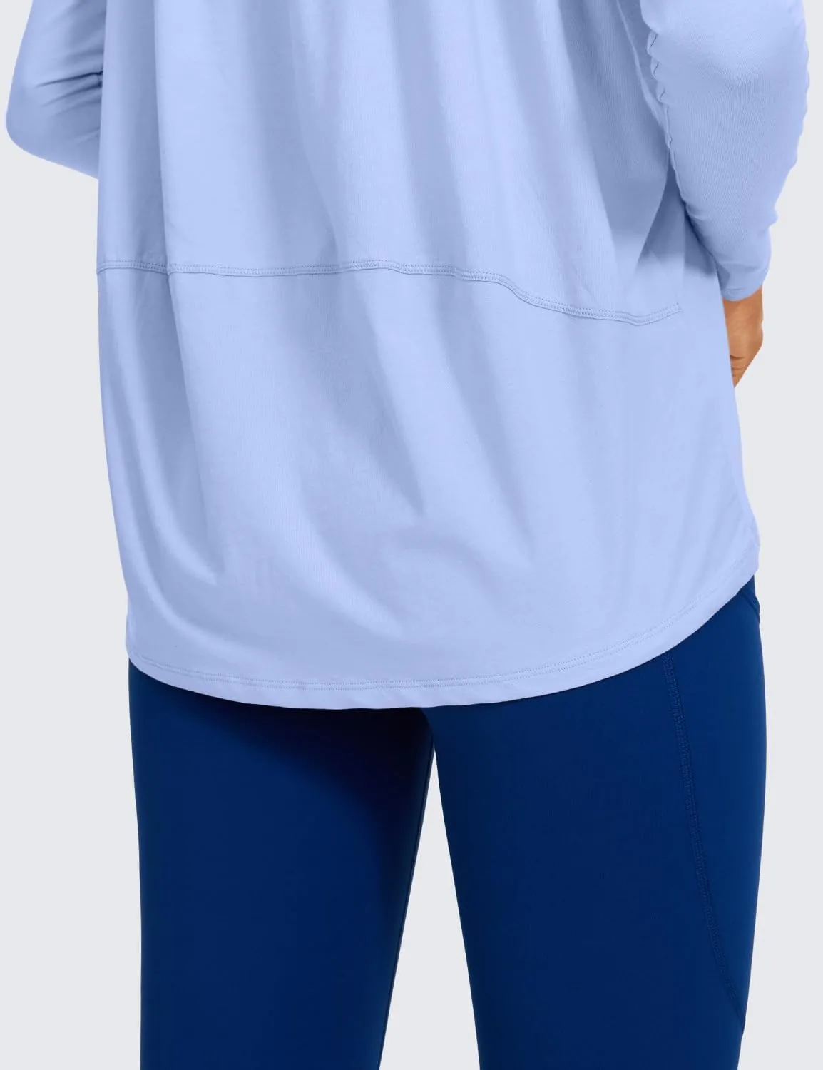 CRZ YOGA Pima Cotton Long Sleeve Workout Shirts for Women Loose Fit Athletic Yoga T-Shirts Casual Boat Neck Fall Tops
