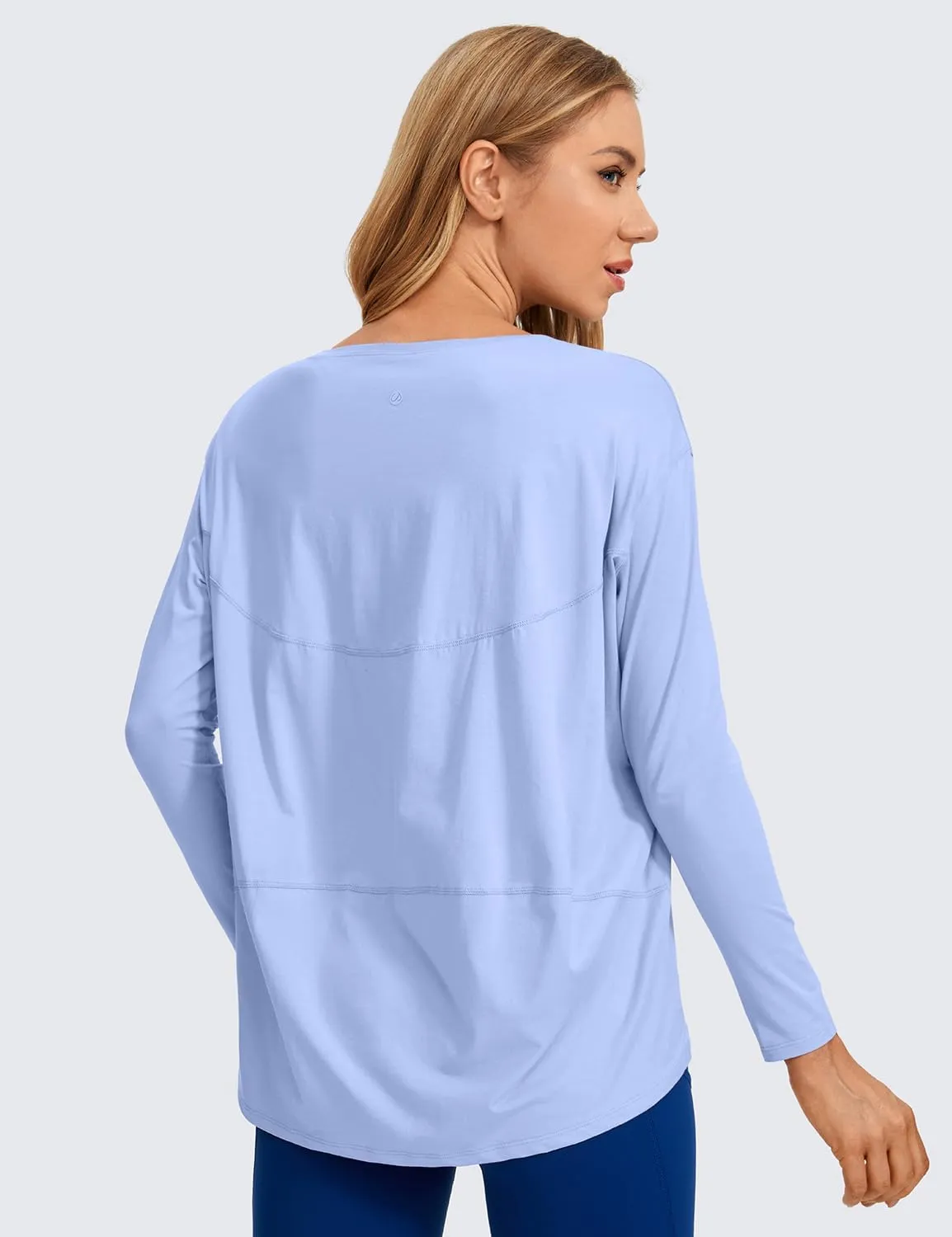 CRZ YOGA Pima Cotton Long Sleeve Workout Shirts for Women Loose Fit Athletic Yoga T-Shirts Casual Boat Neck Fall Tops
