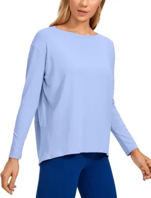 CRZ YOGA Pima Cotton Long Sleeve Workout Shirts for Women Loose Fit Athletic Yoga T-Shirts Casual Boat Neck Fall Tops