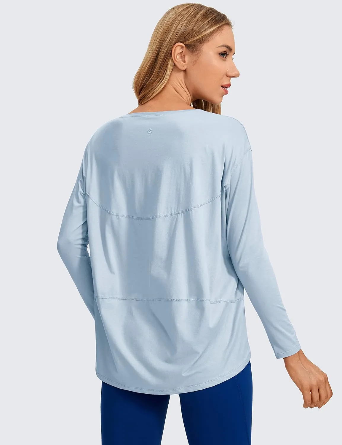 CRZ YOGA Pima Cotton Long Sleeve Workout Shirts for Women Loose Fit Athletic Yoga T-Shirts Casual Boat Neck Fall Tops