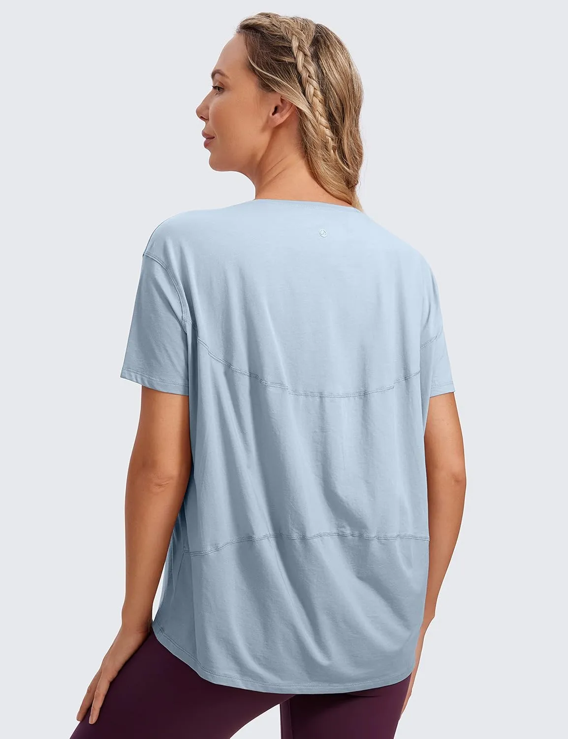 CRZ YOGA Women's Pima Cotton Short Sleeve Shirts Boat Neck Loose Fit Gym Workout T-Shirt Athletic Casual Tops