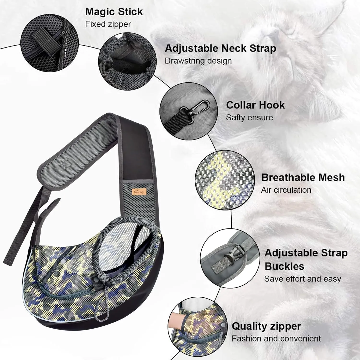Cuby Pet Dog Sling Carrier for Small Dogs Cats Breathable Mesh Travel Safe Sling Bag Carrier for Dogs Cats Puppy (M Camouflage)