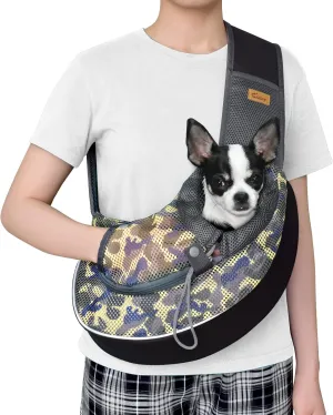 Cuby Pet Dog Sling Carrier for Small Dogs Cats Breathable Mesh Travel Safe Sling Bag Carrier for Dogs Cats Puppy (M Camouflage)