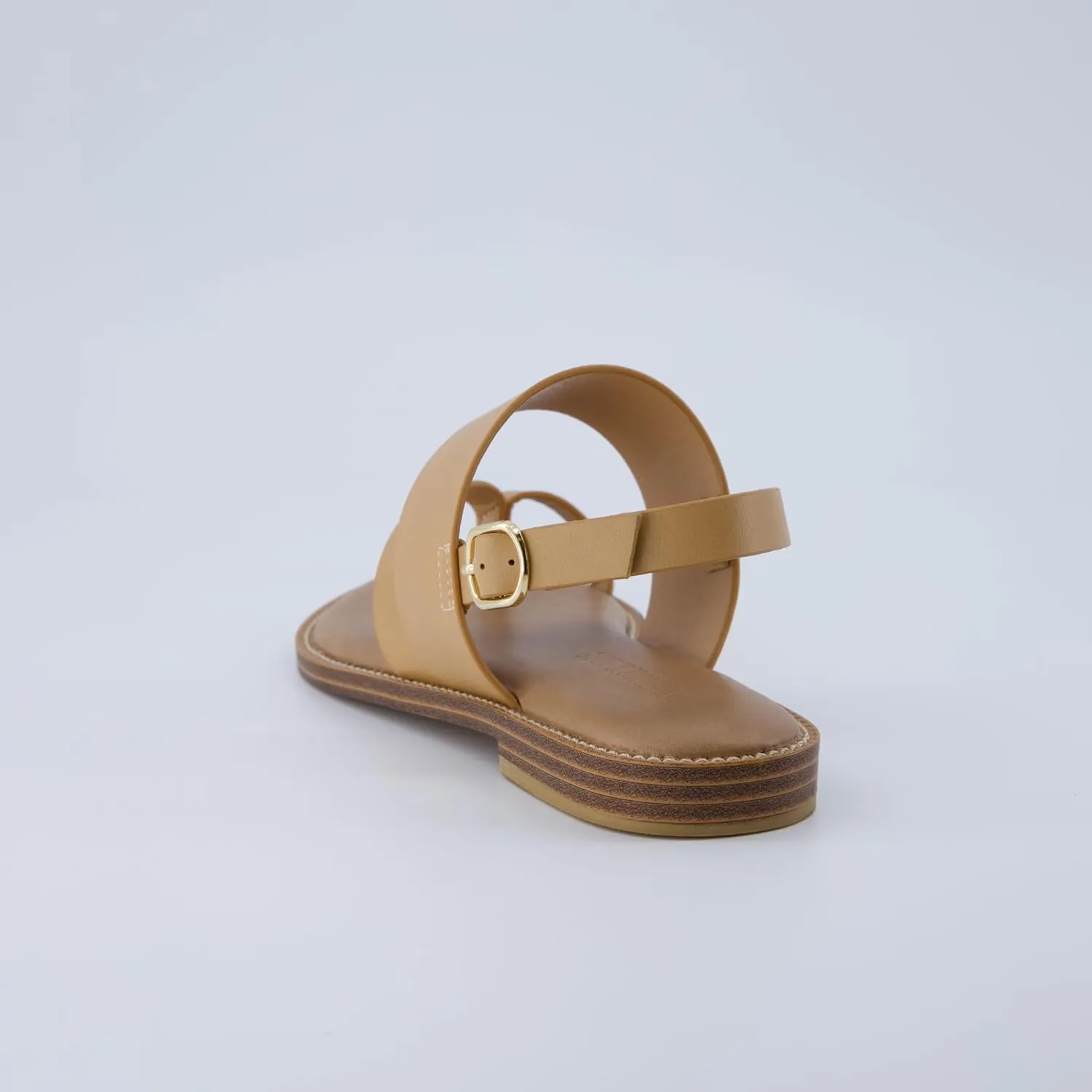CUSHIONAIRE Leader Women’s Strappy Sandal – Premium Faux Leather Toe Loop Flat with Adjustable Ankle Strap & Cushioned Footbed