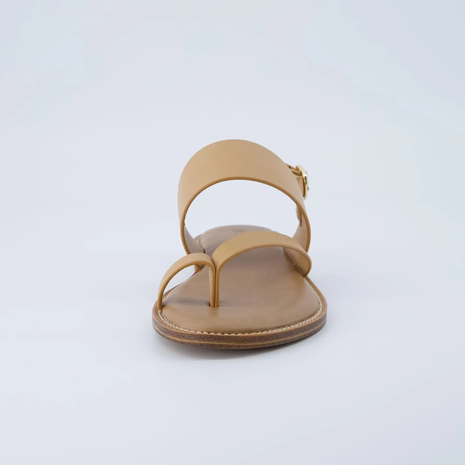 CUSHIONAIRE Leader Women’s Strappy Sandal – Premium Faux Leather Toe Loop Flat with Adjustable Ankle Strap & Cushioned Footbed