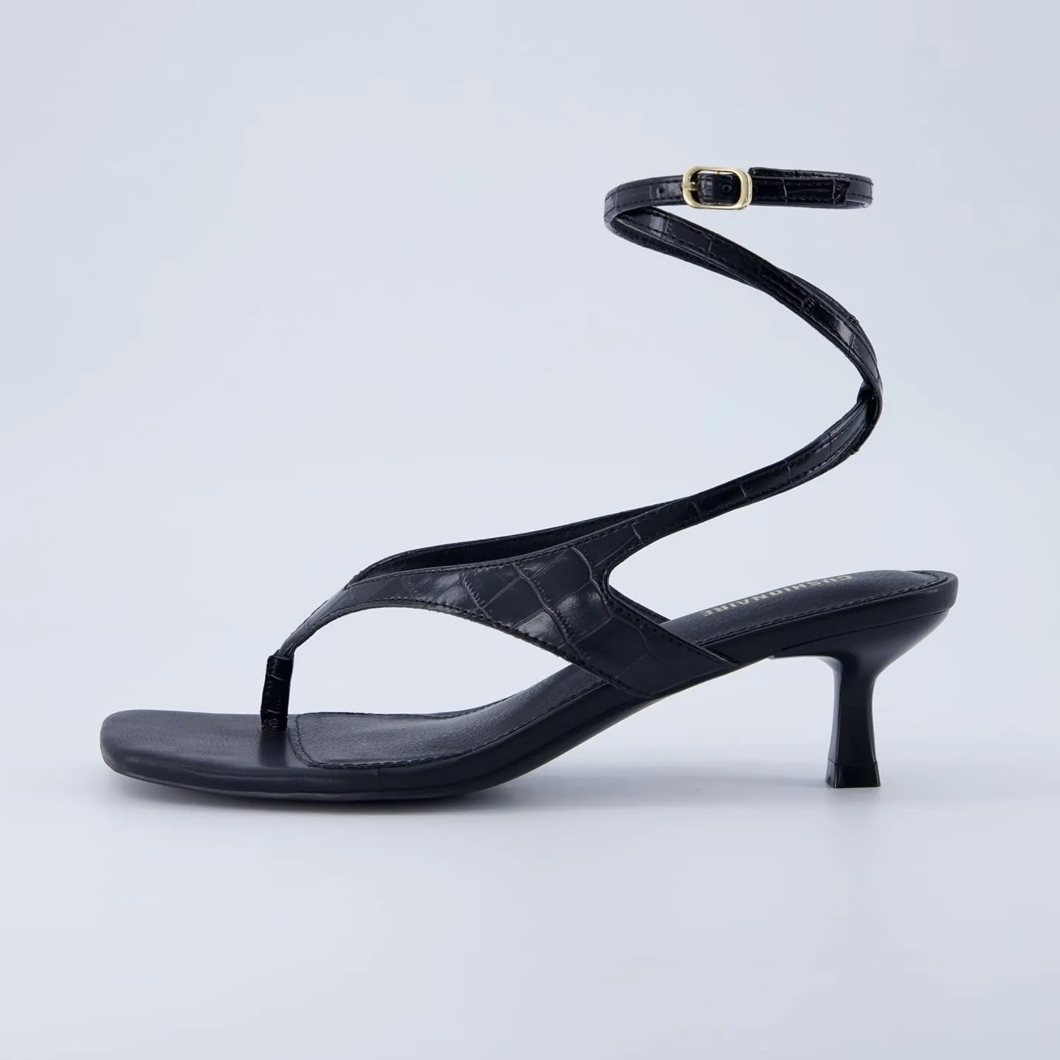 CUSHIONAIRE Martini Women’s Ankle Wrap Heel Sandal – Strappy Faux Leather Thong with Kitten Heel & Cushioned Footbed