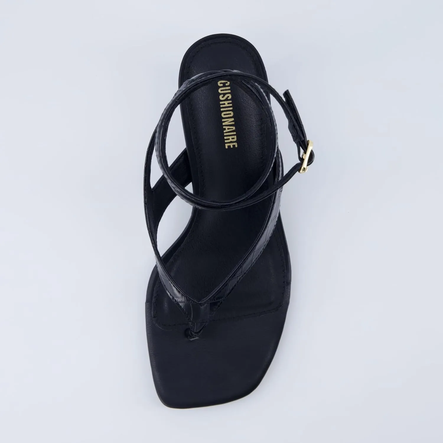 CUSHIONAIRE Martini Women’s Ankle Wrap Heel Sandal – Strappy Faux Leather Thong with Kitten Heel & Cushioned Footbed