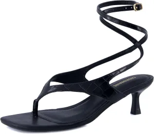 CUSHIONAIRE Martini Women’s Ankle Wrap Heel Sandal – Strappy Faux Leather Thong with Kitten Heel & Cushioned Footbed