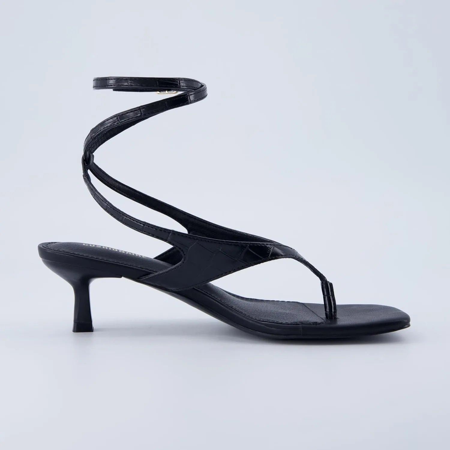 CUSHIONAIRE Martini Women’s Ankle Wrap Heel Sandal – Strappy Faux Leather Thong with Kitten Heel & Cushioned Footbed