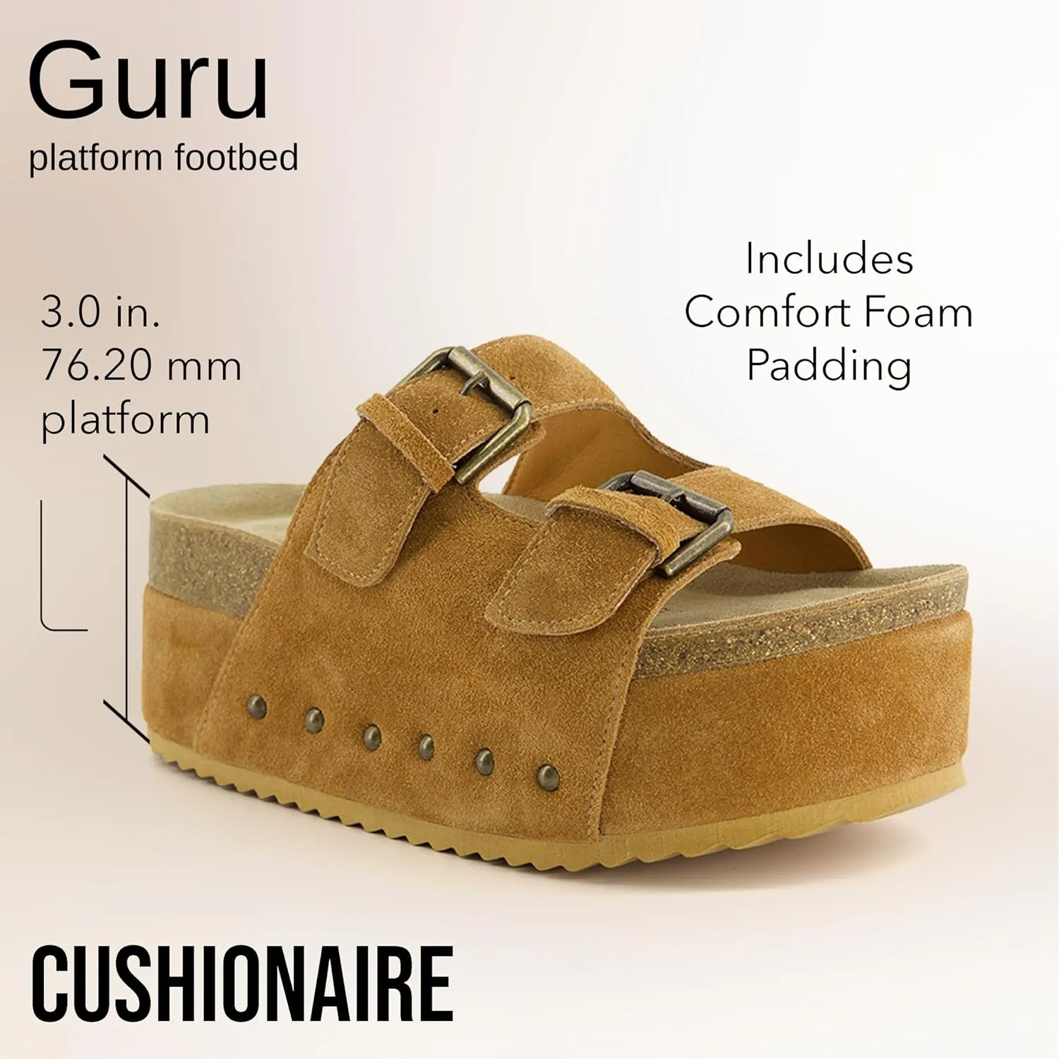 CUSHIONAIRE Women's Guru Genuine Leather footbed platform sandal with  Comfort, Wide Widths Available