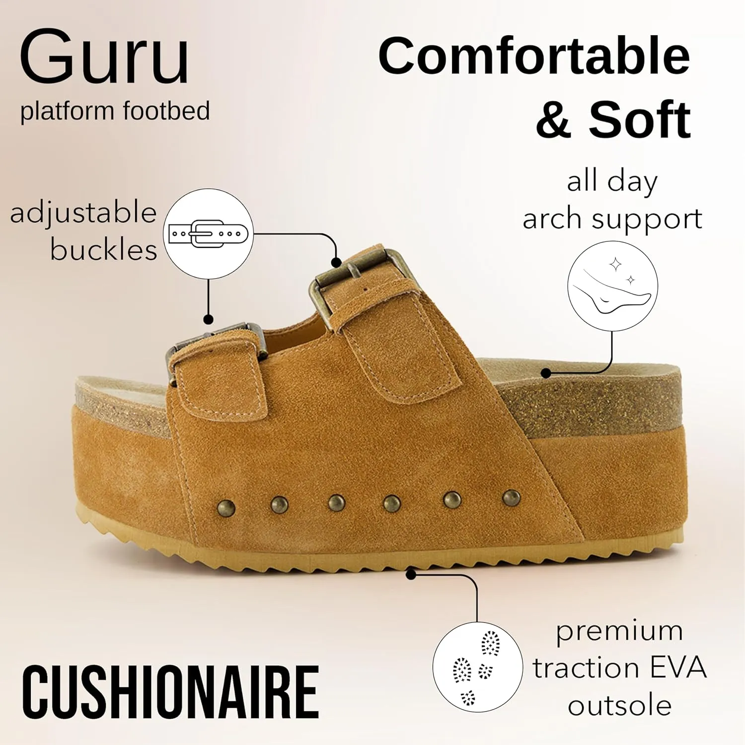 CUSHIONAIRE Women's Guru Genuine Leather footbed platform sandal with  Comfort, Wide Widths Available
