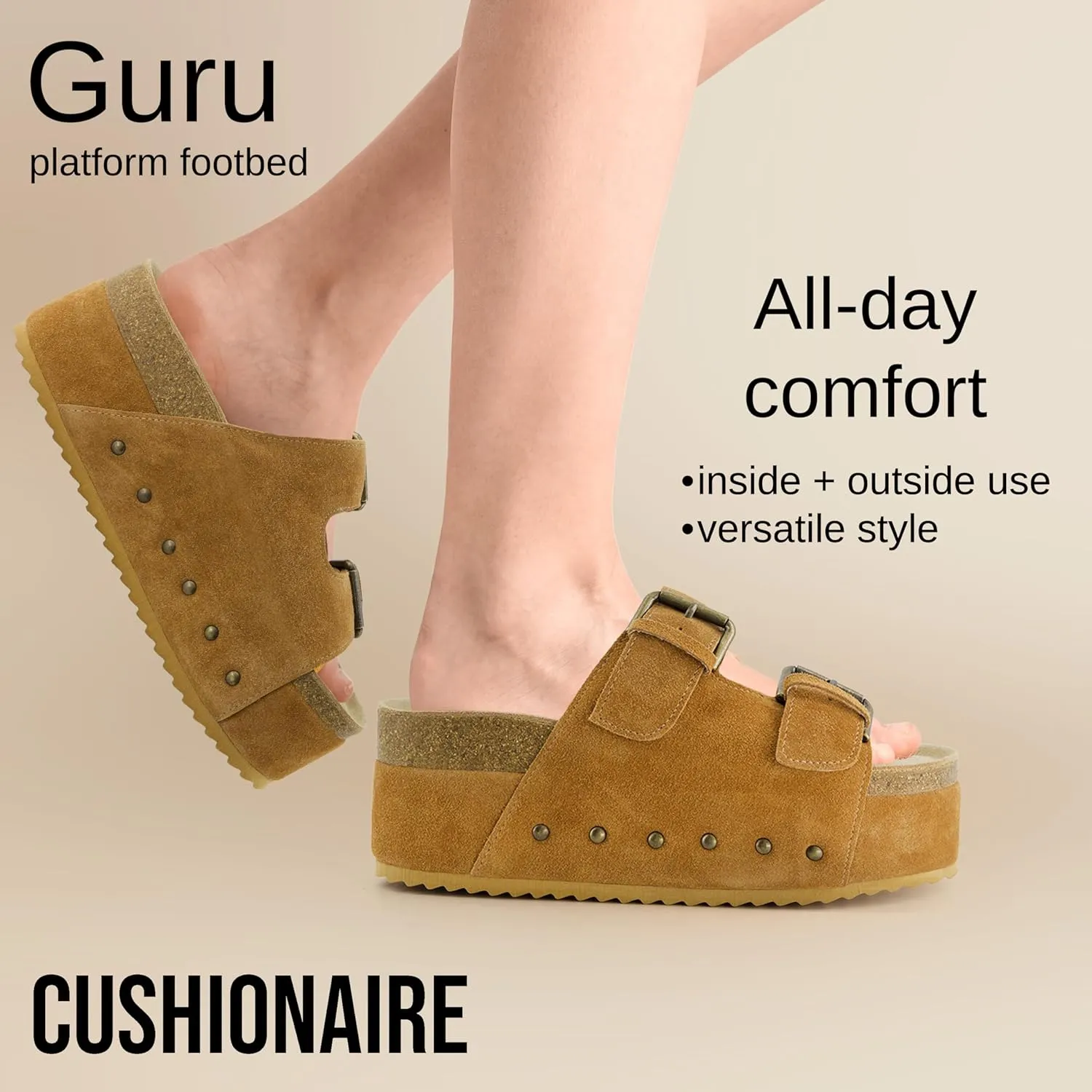 CUSHIONAIRE Women's Guru Genuine Leather footbed platform sandal with  Comfort, Wide Widths Available