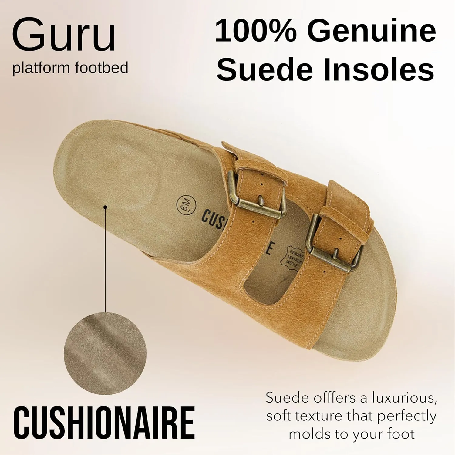 CUSHIONAIRE Women's Guru Genuine Leather footbed platform sandal with  Comfort, Wide Widths Available