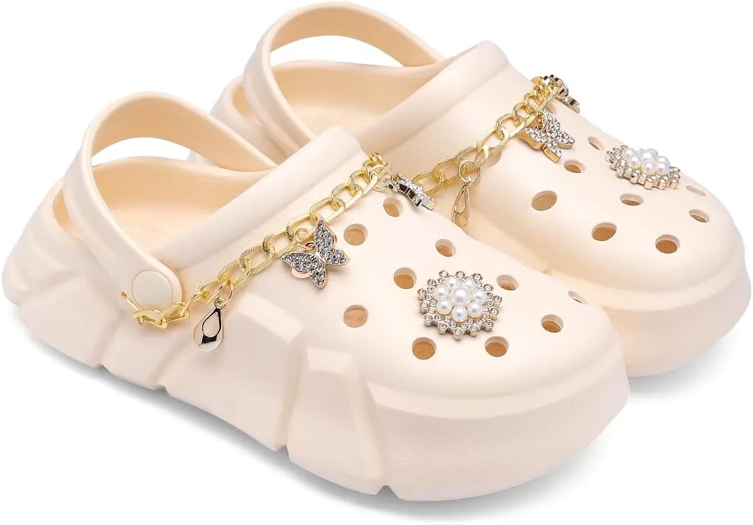 Cute Butterfly-Themed Lightweight Girls' Clogs, Platform Soft Sole Closed Toe EVA Home Garden Clog Shoes, Two-Way Wear Breathable Beach Clogs, Trendy Non-Slip Slip-On Sandals for Outdoor Indoor