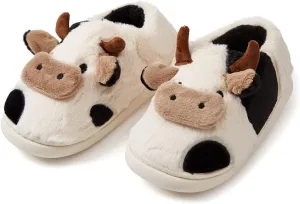 Cute Cow Animal Slippers Women Kawaii Winter Fuzzy Fluffy Cartoon House Slippers Soft Comfy Warm Anti-Slip Home Slipper