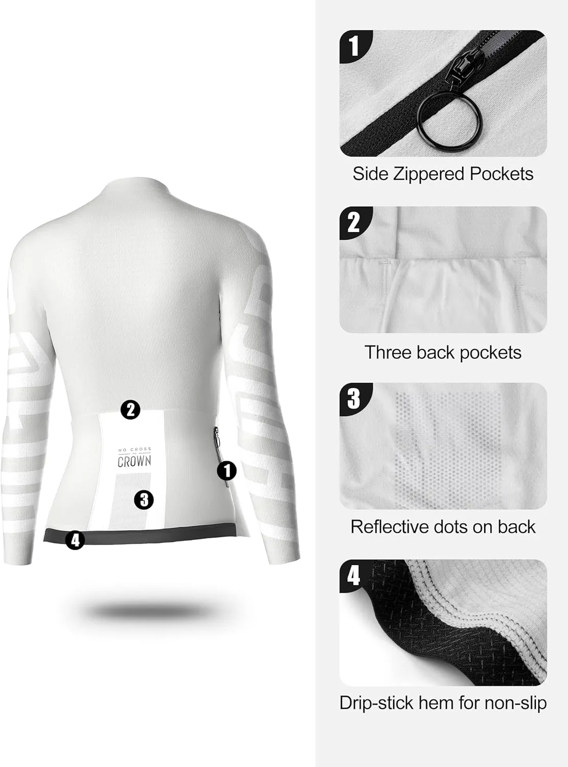 Cycling Jersey Women Long Sleeve, Breathable Bike Jersey with Pockets, Bike Shirts for Bicycle Road Biking Riding