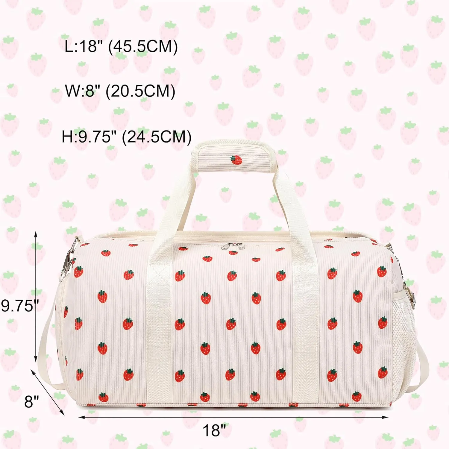 Dance Bag Girls Duffle Bag Gymnastics Bags for Girls Overnight Sleepover Bags with Shoe Compartment and Wet Pocket,Strawberry Shape Corduroy