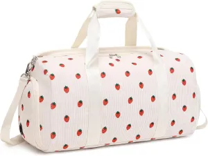 Dance Bag Girls Duffle Bag Gymnastics Bags for Girls Overnight Sleepover Bags with Shoe Compartment and Wet Pocket,Strawberry Shape Corduroy