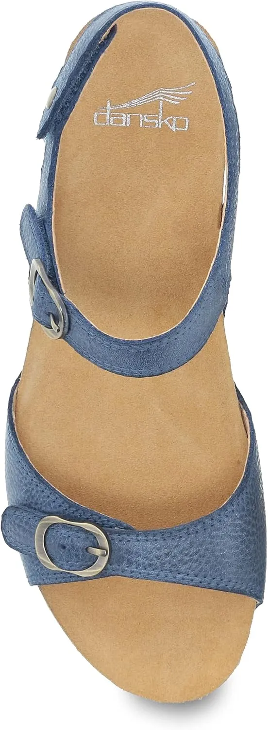 Dansko Tricia Wedge Sandal for Women – Cushioned, Contoured Footbed for All-Day Comfort and Support – Adjustable Hook & Loop Straps with Buckle Detail – Lightweight Rubber Outsole