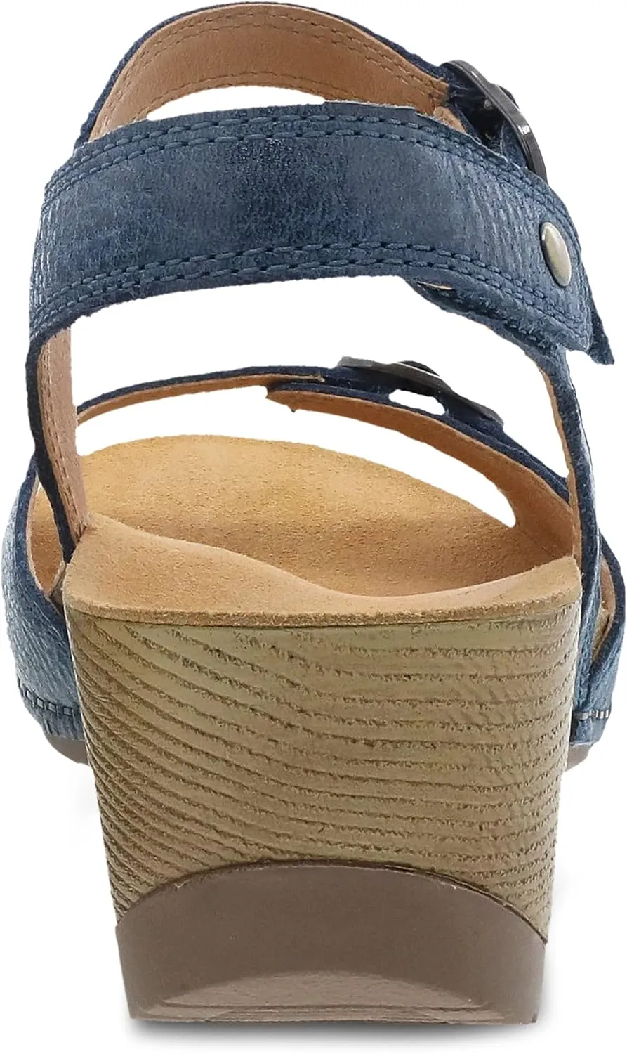 Dansko Tricia Wedge Sandal for Women – Cushioned, Contoured Footbed for All-Day Comfort and Support – Adjustable Hook & Loop Straps with Buckle Detail – Lightweight Rubber Outsole