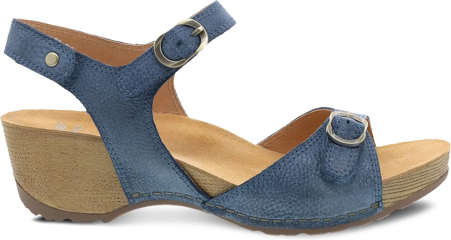 Dansko Tricia Wedge Sandal for Women – Cushioned, Contoured Footbed for All-Day Comfort and Support – Adjustable Hook & Loop Straps with Buckle Detail – Lightweight Rubber Outsole