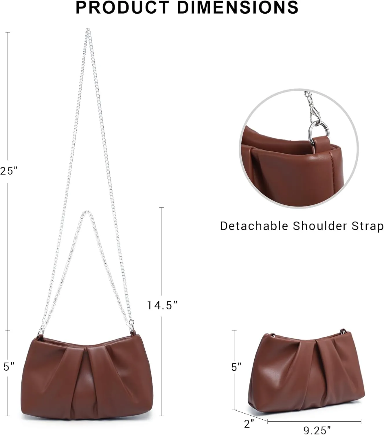 Dasein Elegant Pleated Evening Bag Soft Vegan Leather Clutch Purse Dressy Formal Handbag with 2 Chain Straps for Women