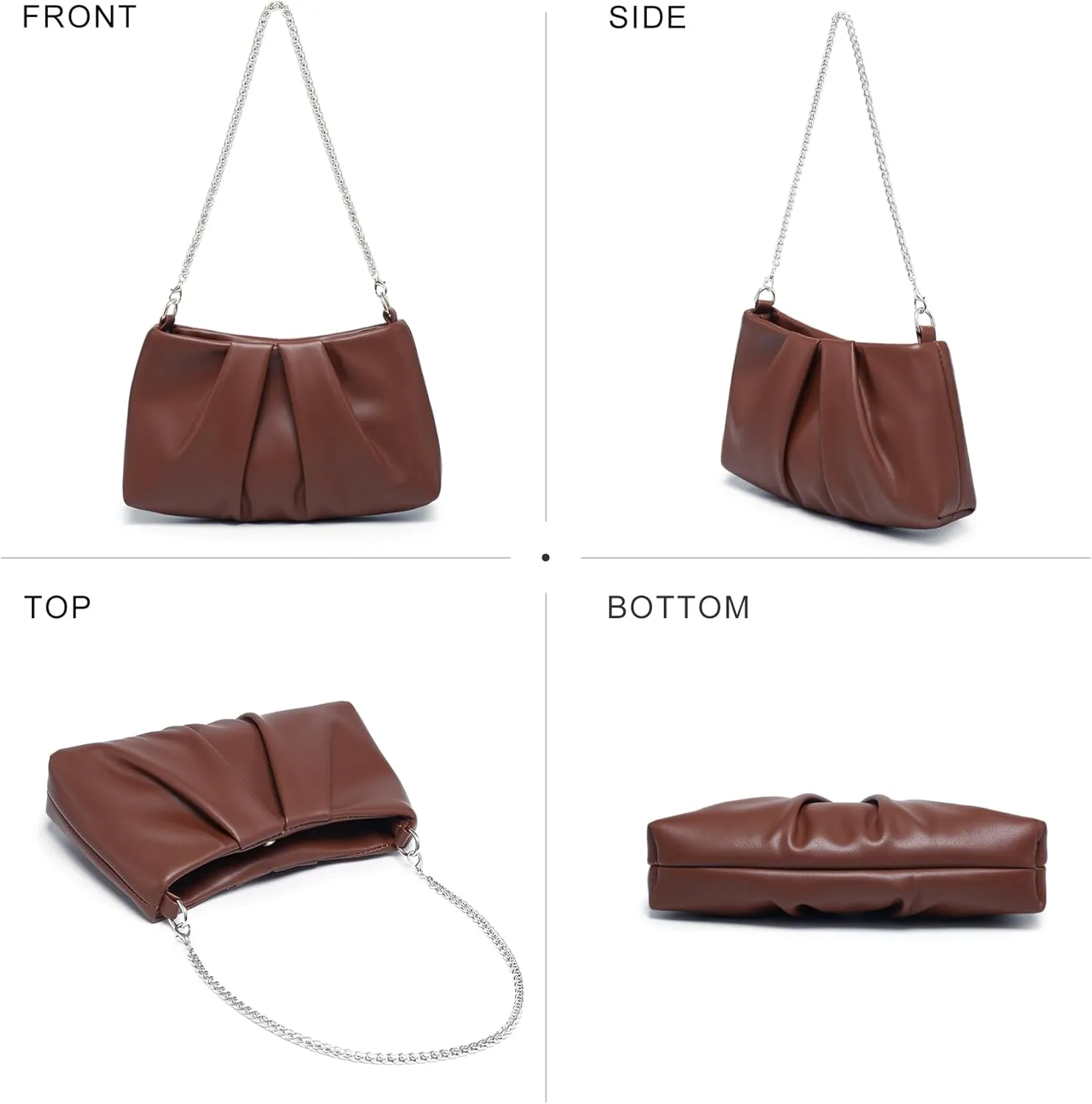 Dasein Elegant Pleated Evening Bag Soft Vegan Leather Clutch Purse Dressy Formal Handbag with 2 Chain Straps for Women