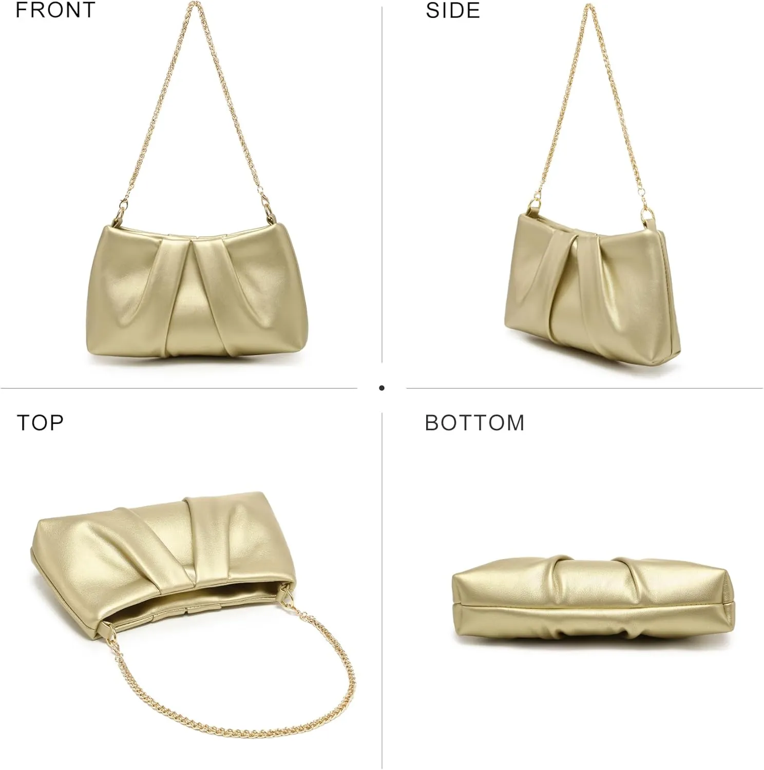 Dasein Elegant Pleated Evening Bag Soft Vegan Leather Clutch Purse Dressy Formal Handbag with 2 Chain Straps for Women