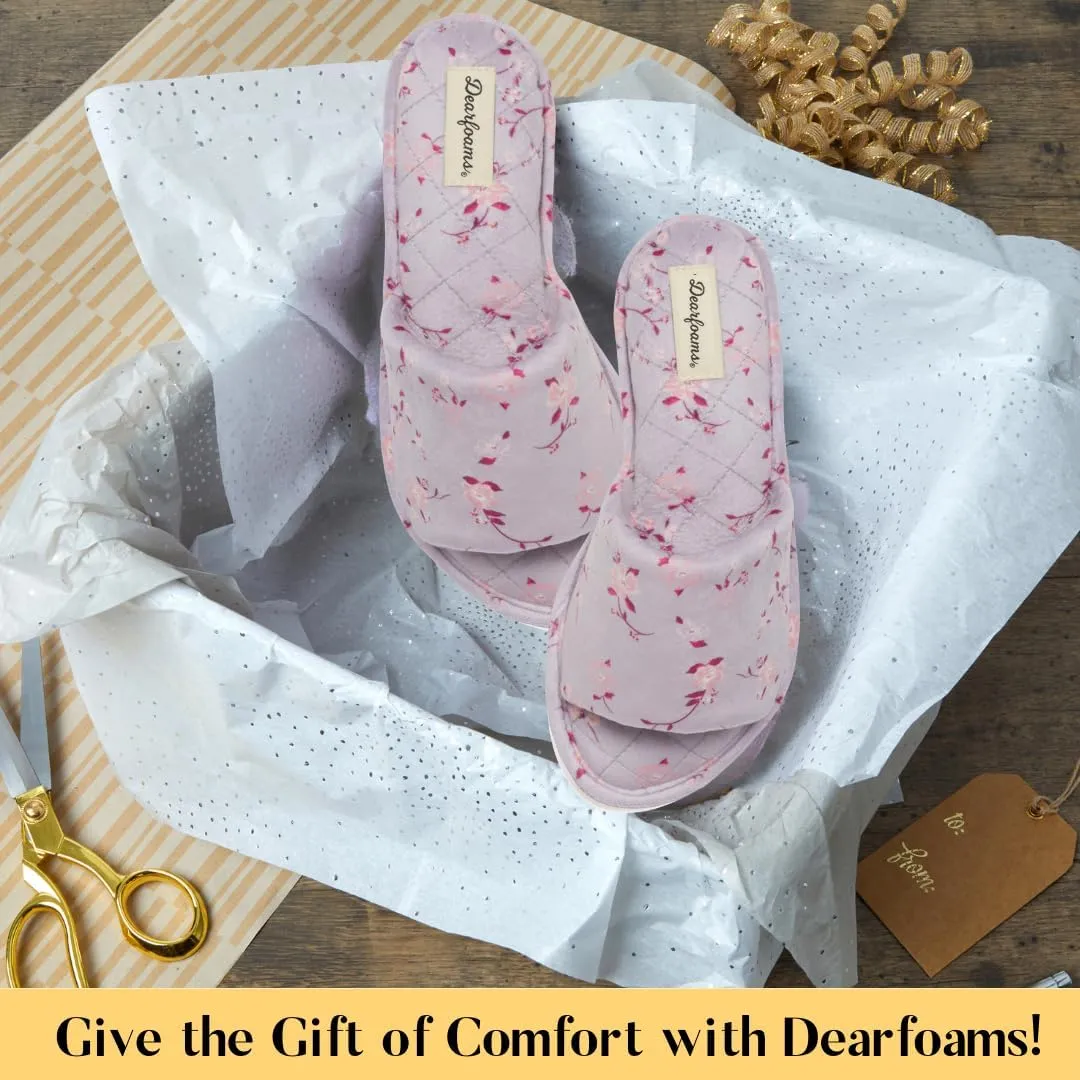 Dearfoams Women's Indoor Fuzzy Memory Foam Cloud Slip On Beatrice House Slide Slipper