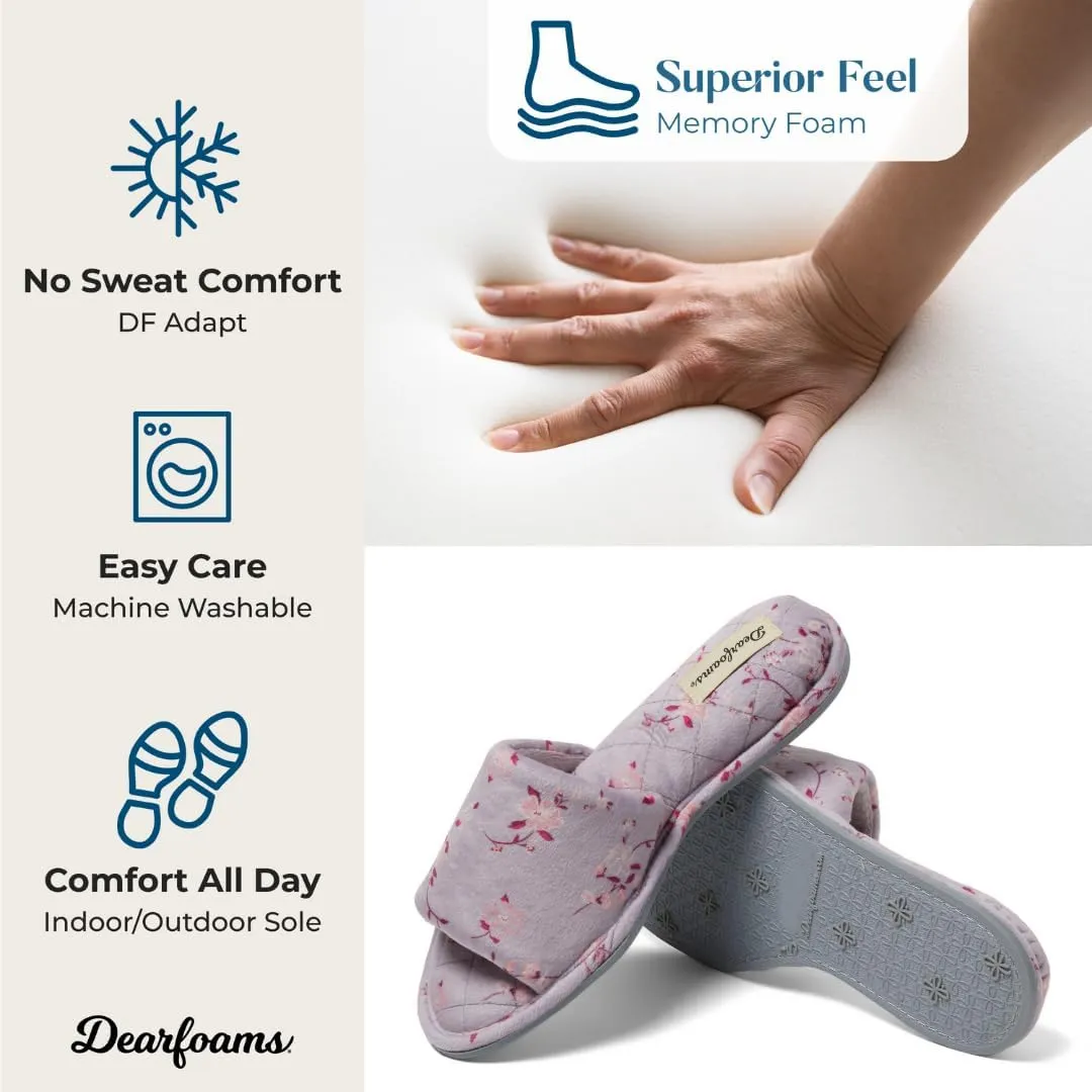 Dearfoams Women's Indoor Fuzzy Memory Foam Cloud Slip On Beatrice House Slide Slipper