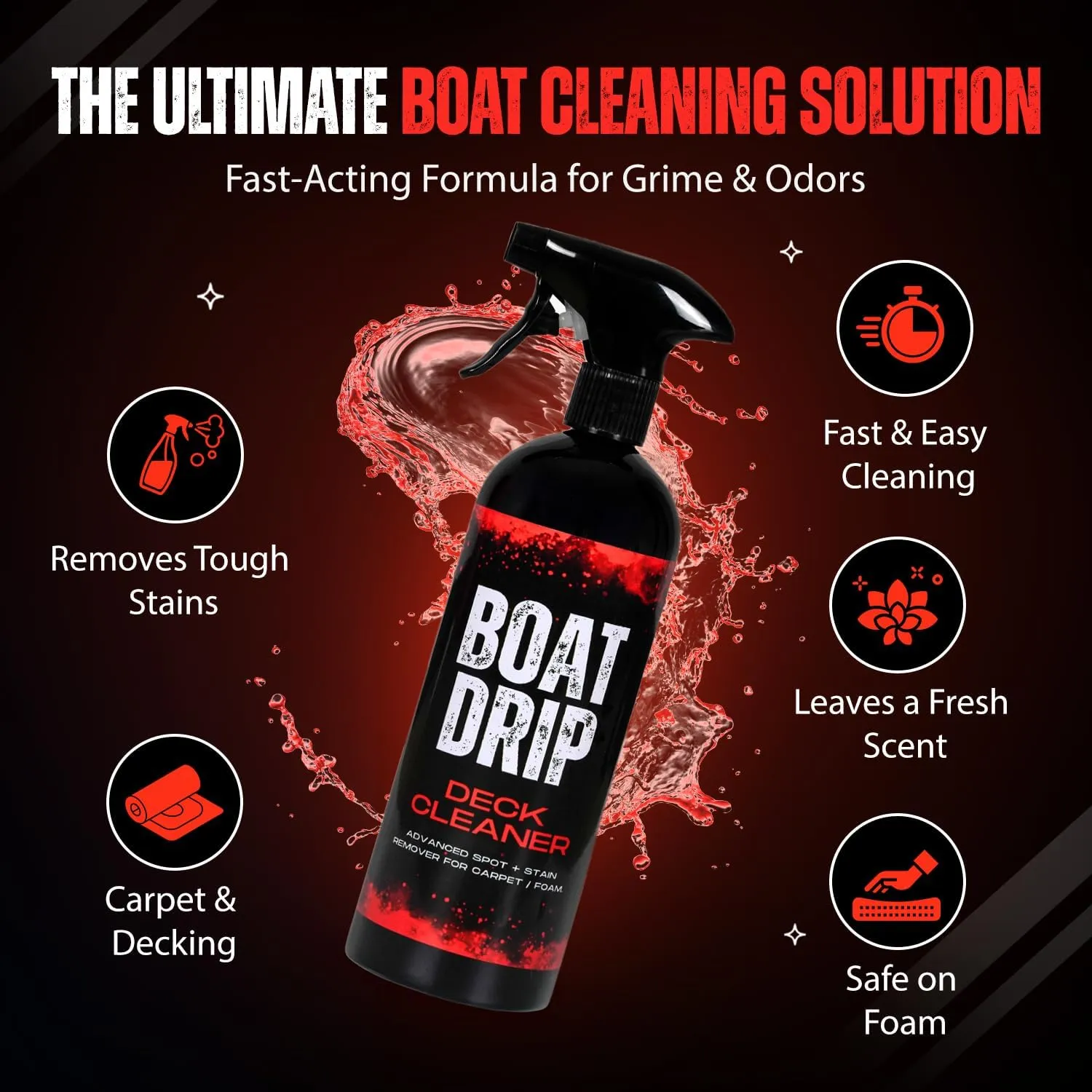 Deck Cleaner - Powerful Stain & Spot Remover, Non Skid Deck Cleaner with EVA Foam   Carpet Compatibility, Effective for Bass Boat Carpets, and Foam, Scented - 32 oz(Pack of 2)