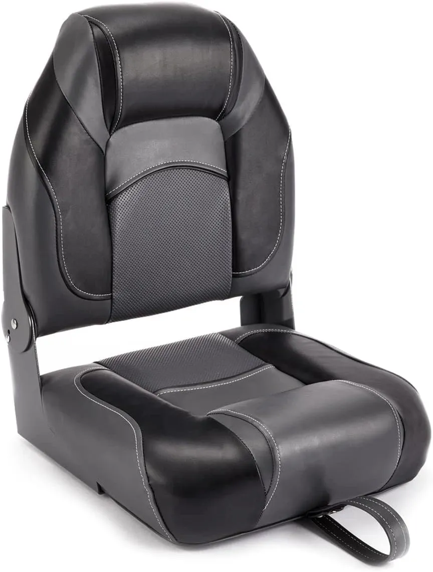 DeckMate High Back Folding Boat Seats - 2 pack - Charcoal and Black