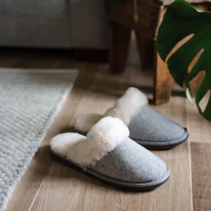 Deluxe Ladies 'Daisy' Sheepskin Slipper Mule - Herringbone Grey