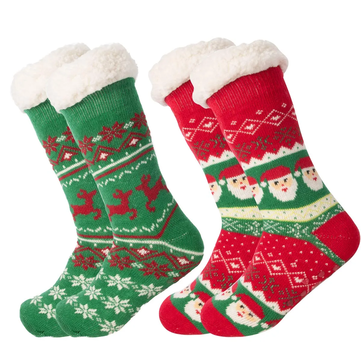 DG Hill Treehouse Knits (2 Pack) Kids Slipper Socks Grippers, Kids Fuzzy Socks, Thermal Lined Sherpa Socks Knit Fleece