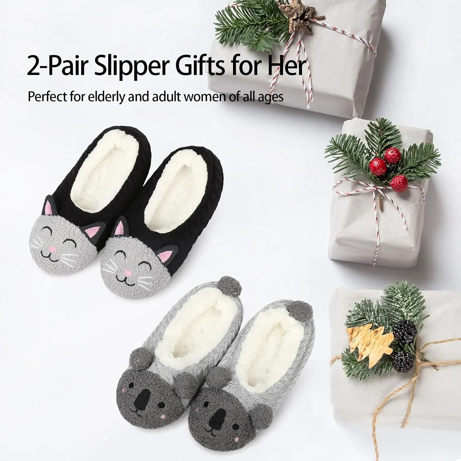 DICUIRD Womens Cute Animal Soft Sole Slipper Socks with Grippers-Fuzzy House Slippers