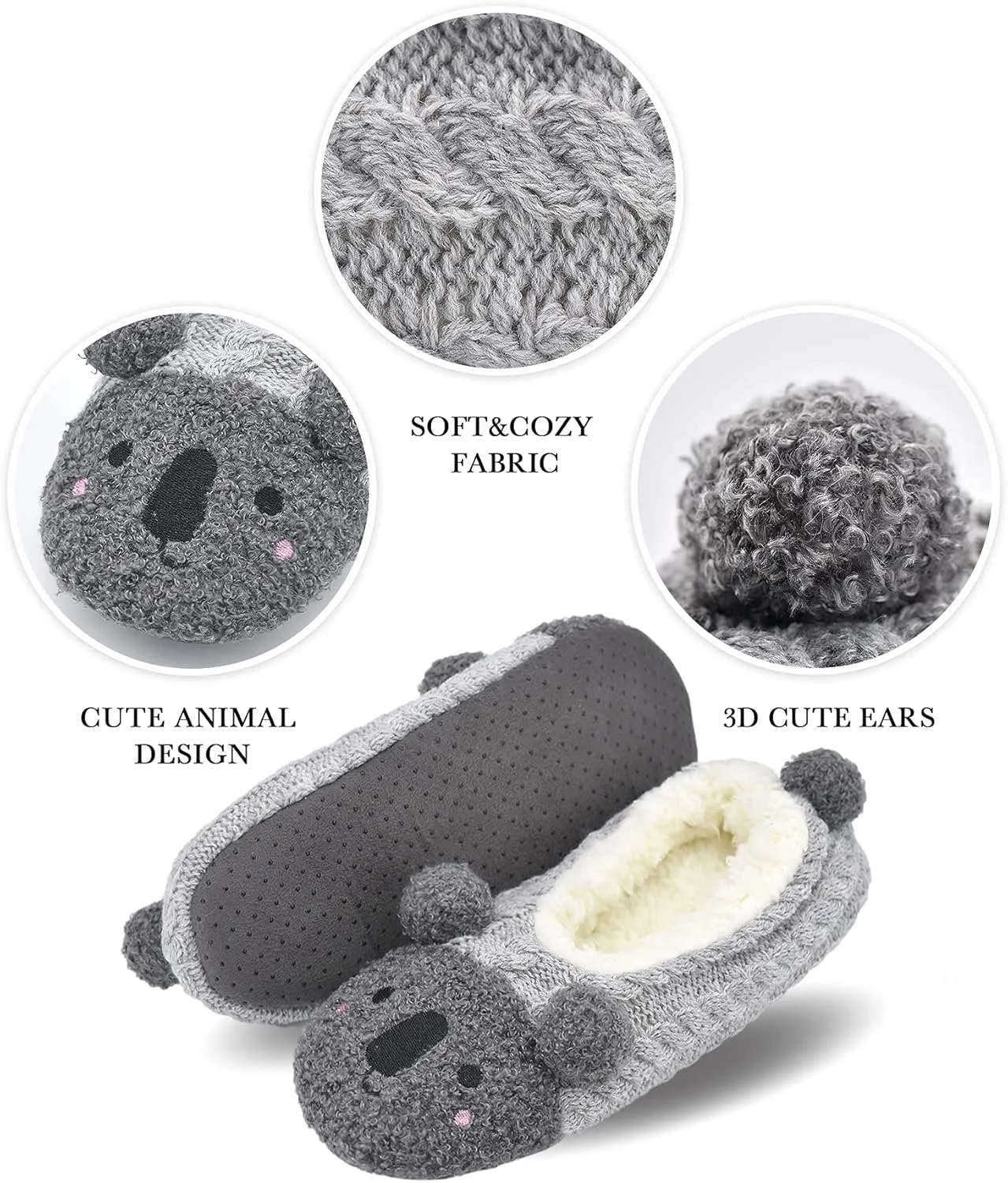 DICUIRD Womens Cute Animal Soft Sole Slipper Socks with Grippers-Fuzzy House Slippers
