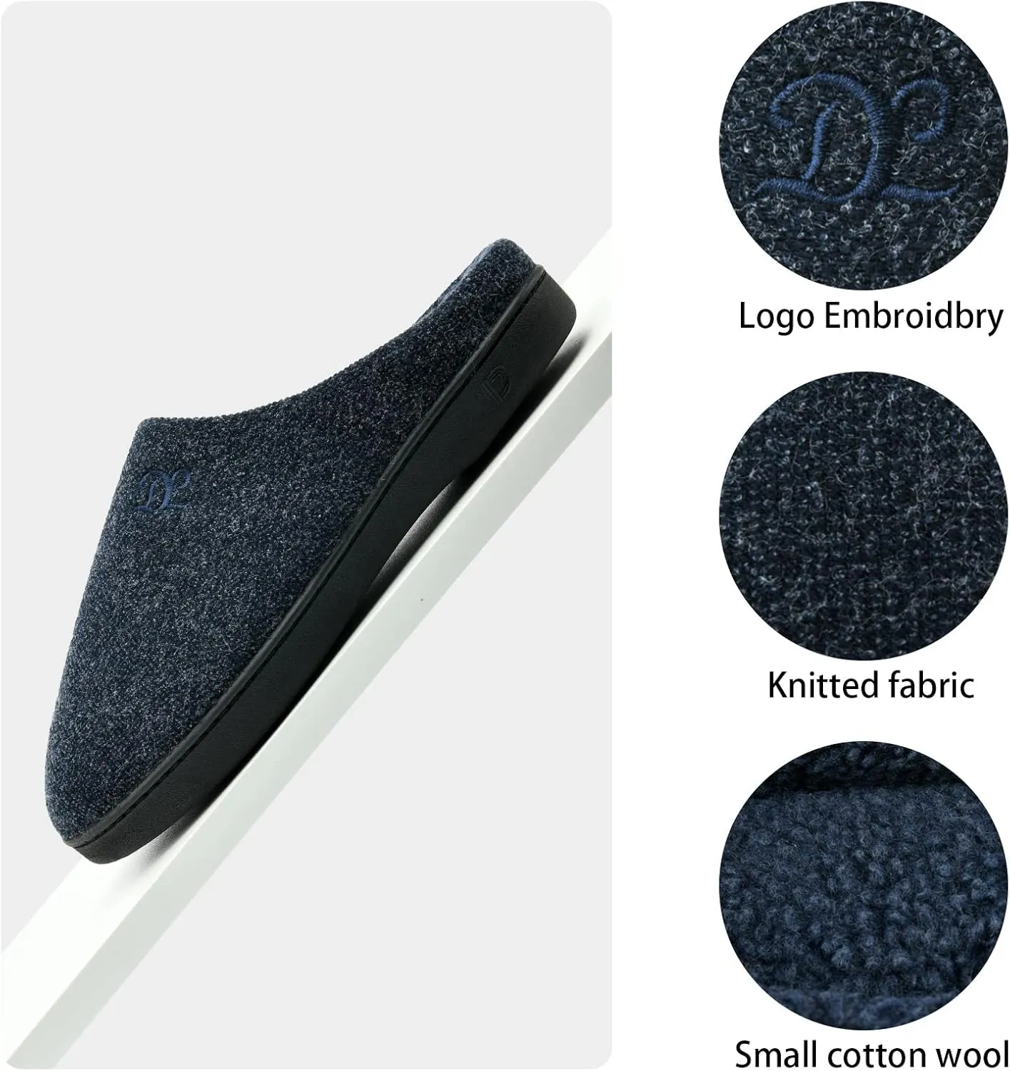 DL Mens Memory Foam Slippers - Comfortable House Slippers For Men, Indoor Outdoor, Closed Toe Black Gray Navy