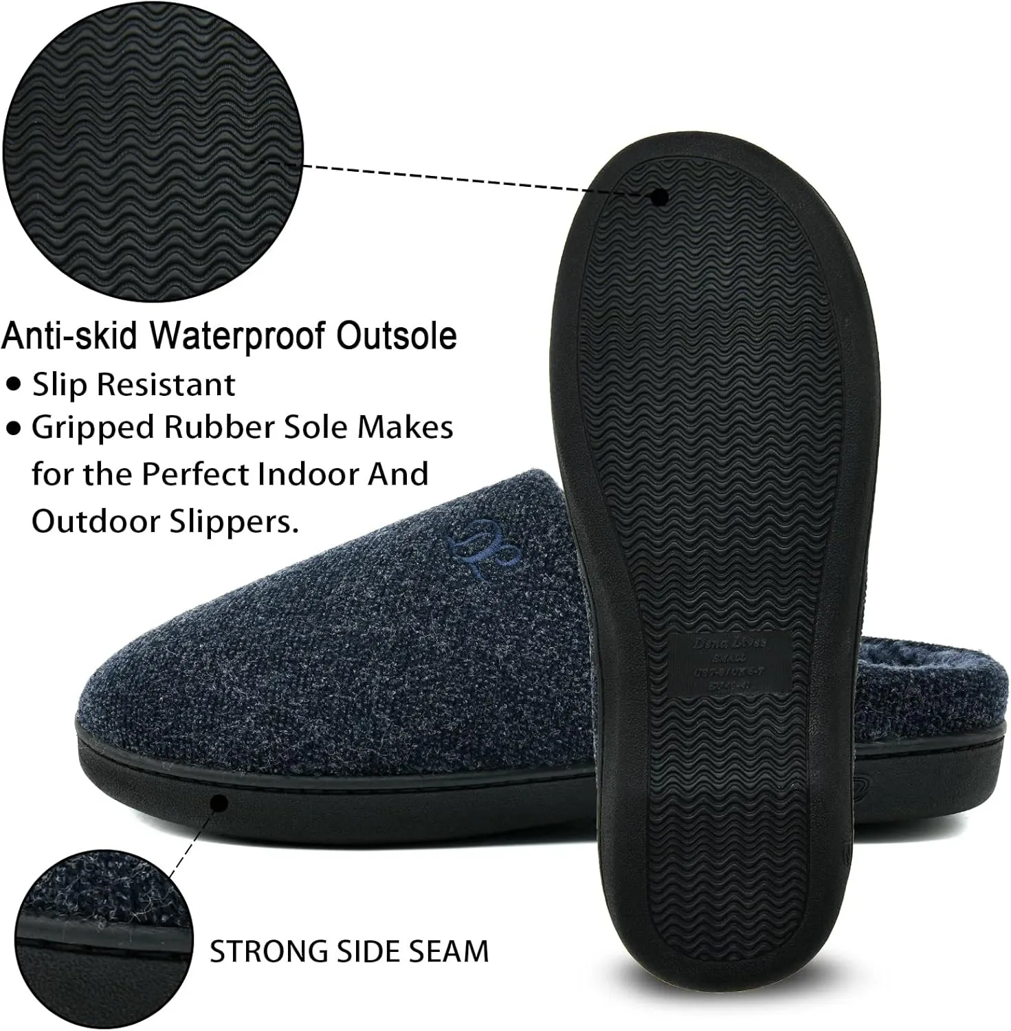 DL Mens Memory Foam Slippers - Comfortable House Slippers For Men, Indoor Outdoor, Closed Toe Black Gray Navy