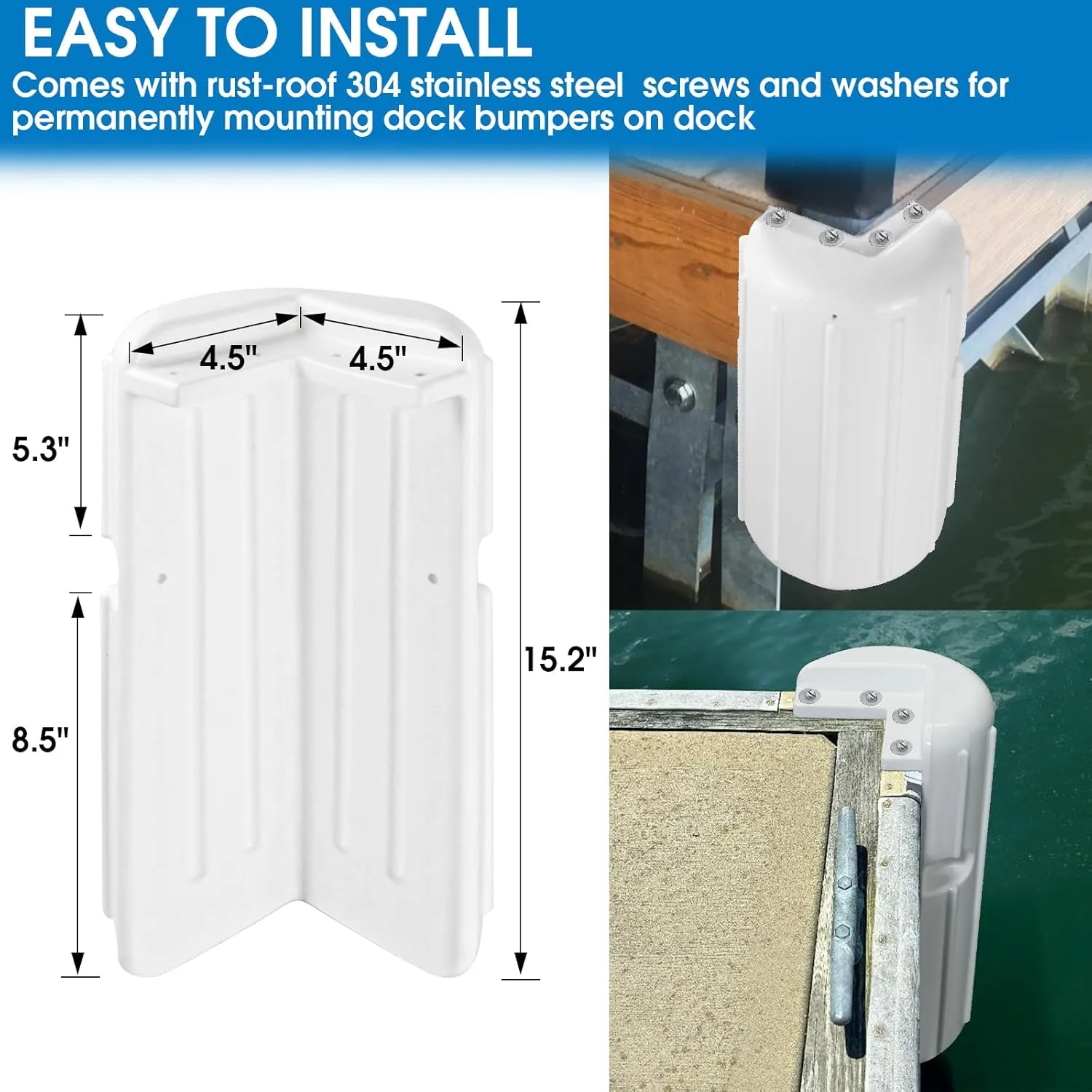 Dock Bumpers Dock Corner Bumper Fender Marine Boat Dock Bumpers for Edge Corner,Inflatable Dock Protection,Soft UV-Resistant Marine-Grade Vinyl,Stainless Steel Mounting Hardware Included,8"x16"