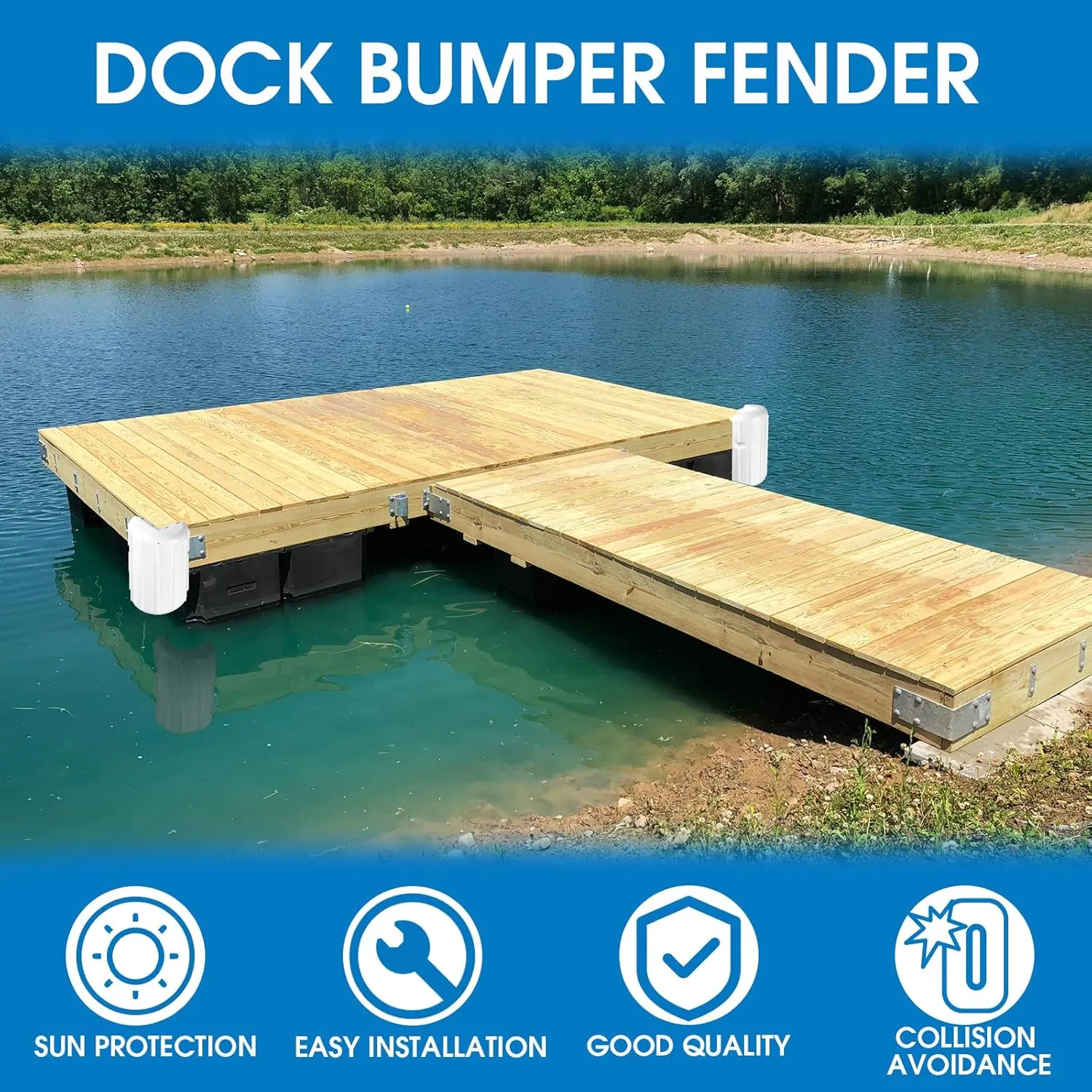 Dock Bumpers Dock Corner Bumper Fender Marine Boat Dock Bumpers for Edge Corner,Inflatable Dock Protection,Soft UV-Resistant Marine-Grade Vinyl,Stainless Steel Mounting Hardware Included,8"x16"