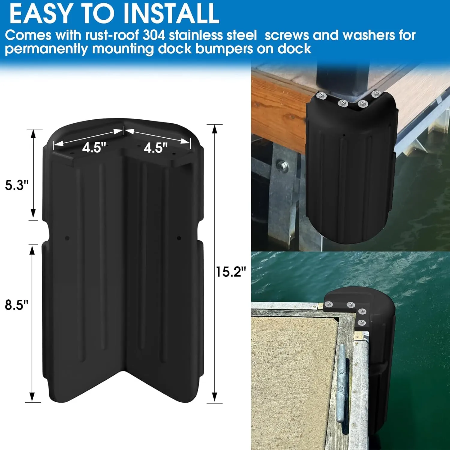 Dock Bumpers Dock Corner Bumper Fender Marine Boat Dock Bumpers for Edge Corner,Inflatable Dock Protection,Soft UV-Resistant Marine-Grade Vinyl,Stainless Steel Mounting Hardware Included,8"x16"