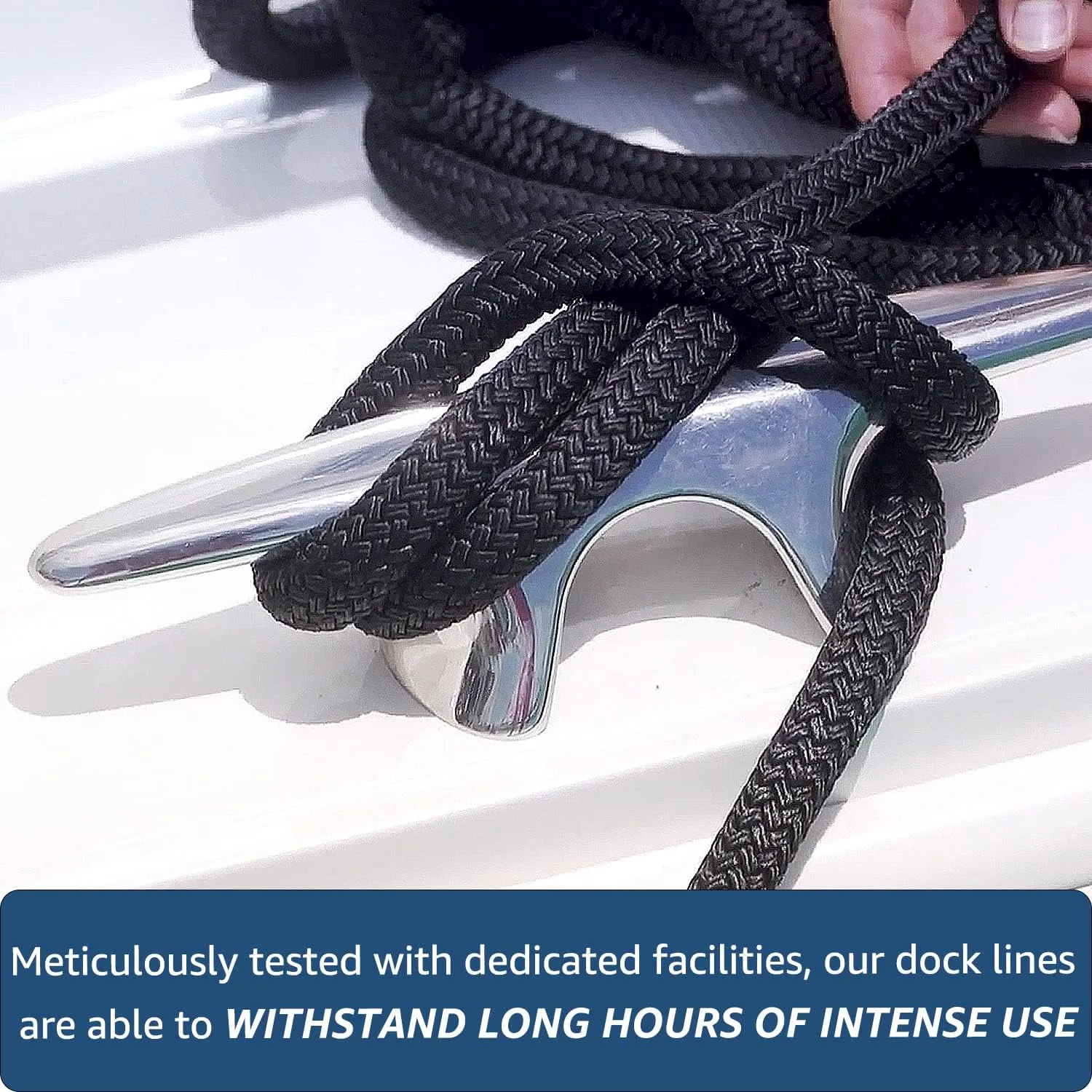 Dock Lines 4 Pack 5/8" x 15' Double Braided Nylon Boat Dock Lines with 15" Eyelet, Marine-Grade Dock Lines for Boats/Boat Lines Dock Ties - Black Marine Rope - Boat Ropes for Docking, J-FM TWNTHSD