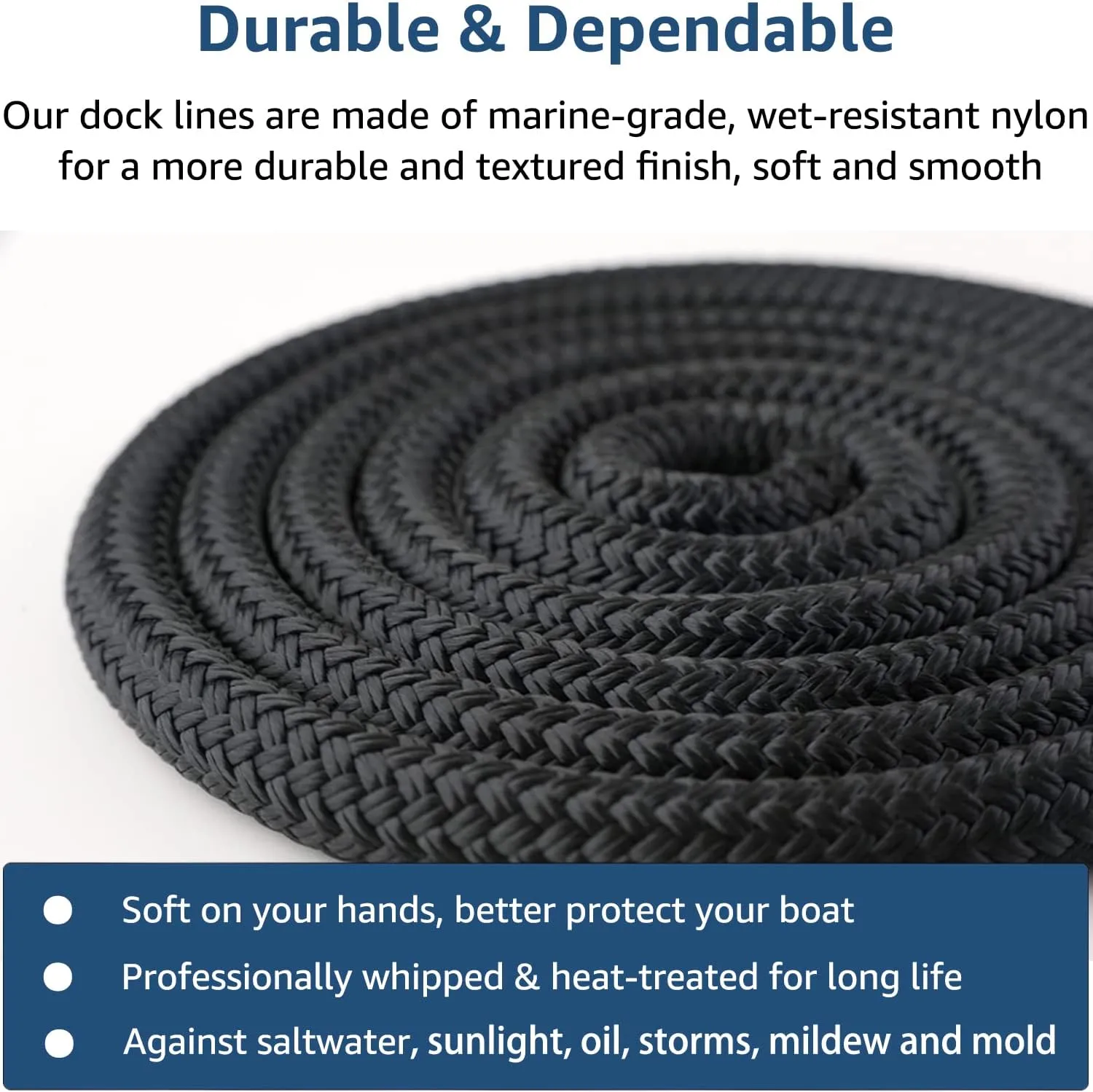 Dock Lines 4 Pack 5/8" x 15' Double Braided Nylon Boat Dock Lines with 15" Eyelet, Marine-Grade Dock Lines for Boats/Boat Lines Dock Ties - Black Marine Rope - Boat Ropes for Docking, J-FM TWNTHSD