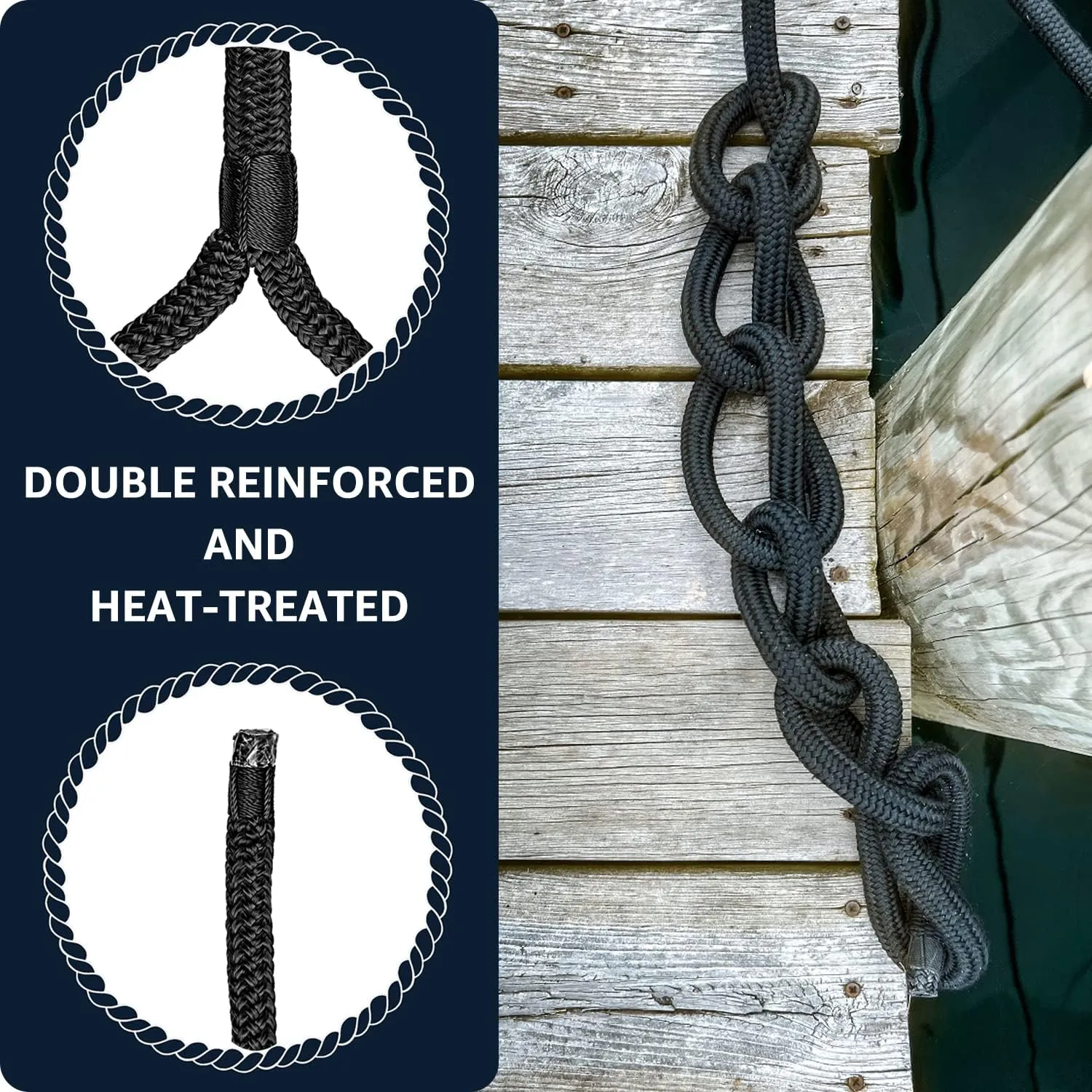 Dock Lines: 5/8" x 25' Double Braided Nylon - Premium Boat Ropes with 15" Loop - Marine Grade - Sturdy Dock Lines - 2 Pack
