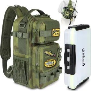 Dovesun Fishing Sling Tackle Bag with 3600 Tackle Trays, DIY Logos Fishing Backpack with Rod Holder Sling Bag