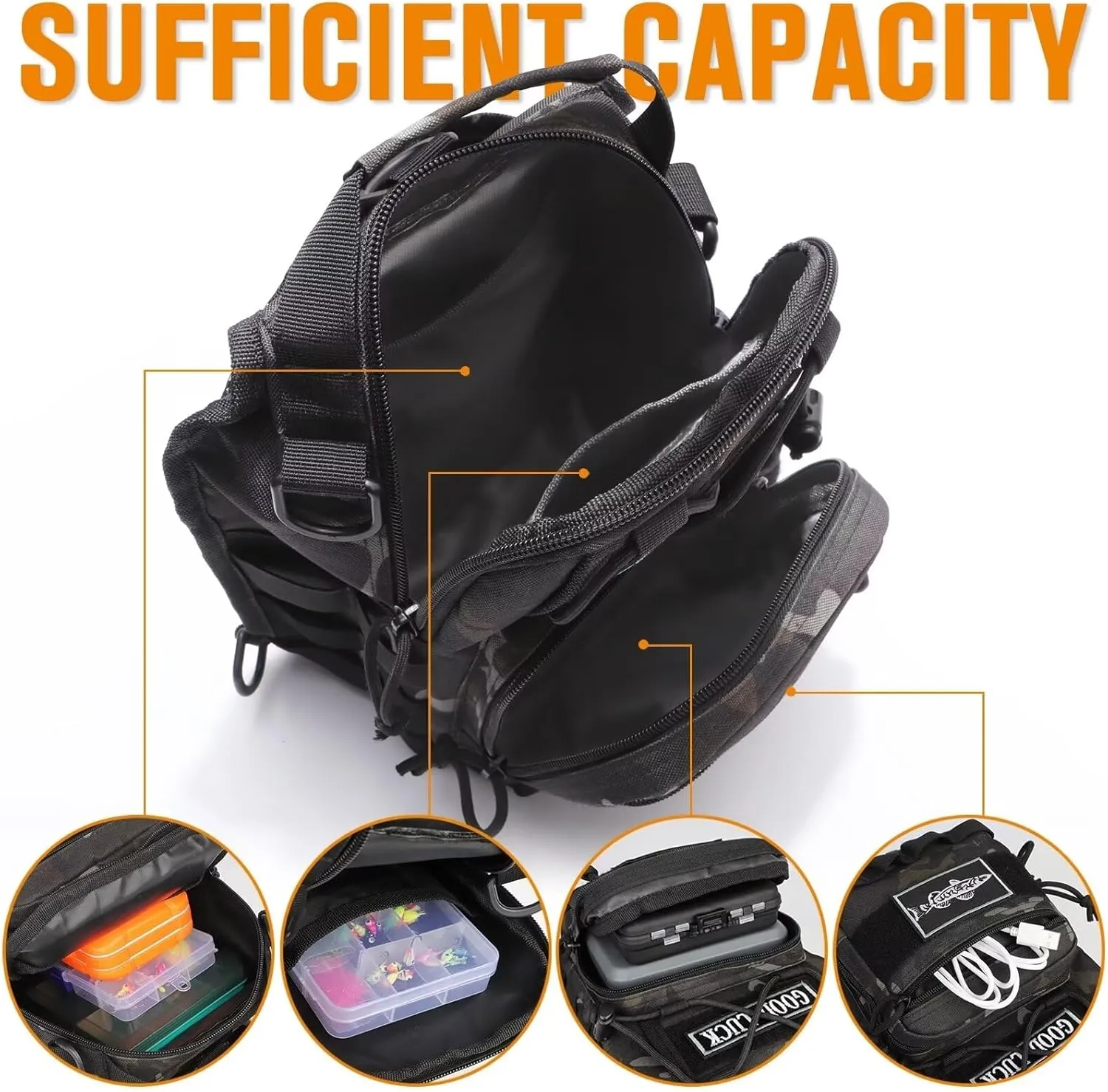 Dovesun Small Fishing Backpack, Waterproof Fly Fishing Sling Pack Tackle Bag with Tackle Boxes